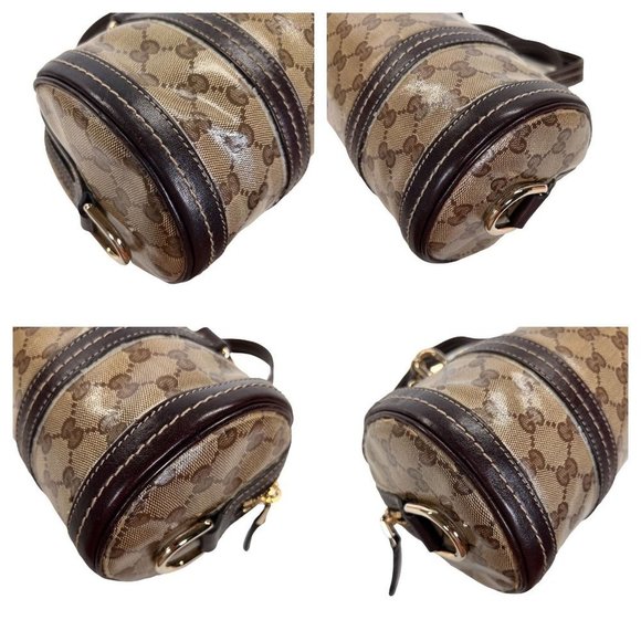 Authentic Gucci Satchel Bag Brown PVC Used GG Handbag Vintage - Picture 6 of 13